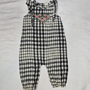 Tucker & Tate Plaid Baby Romper with Floral Embroidery